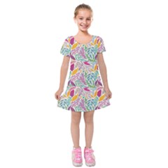 Leaves Colorful Leaves Seamless Design Leaf Kids  Short Sleeve Velvet Dress by Simbadda