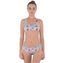 Leaves Colorful Leaves Seamless Design Leaf Criss Cross Bikini Set by Simbadda