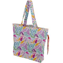 Leaves Colorful Leaves Seamless Design Leaf Drawstring Tote Bag by Simbadda