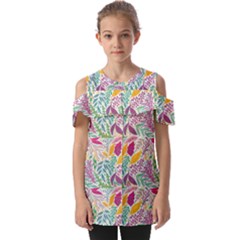 Leaves Colorful Leaves Seamless Design Leaf Fold Over Open Sleeve Top by Simbadda