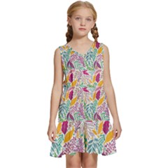 Leaves Colorful Leaves Seamless Design Leaf Kids  Sleeveless Tiered Mini Dress