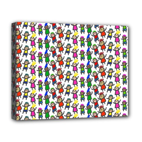 Stickman Kids Doodle Paper Children Group Deluxe Canvas 20  X 16  (stretched) by Simbadda