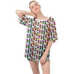 Stickman Kids Doodle Paper Children Group Oversized Chiffon Top by Simbadda