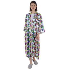 Stickman Kids Doodle Paper Children Group Maxi Satin Kimono by Simbadda