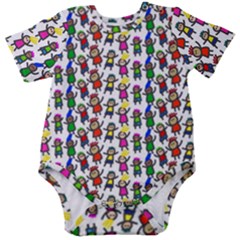 Stickman Kids Doodle Paper Children Group Baby Short Sleeve Bodysuit by Simbadda