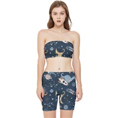 Space Theme Art Pattern Design Wallpaper Stretch Shorts And Tube Top Set