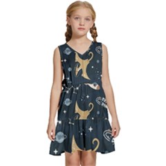 Space Theme Art Pattern Design Wallpaper Kids  Sleeveless Tiered Mini Dress by Simbadda