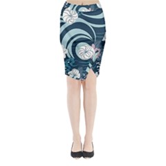 Flowers Pattern Floral Ocean Abstract Digital Art Midi Wrap Pencil Skirt by Simbadda