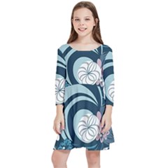 Flowers Pattern Floral Ocean Abstract Digital Art Kids  Quarter Sleeve Skater Dress by Simbadda