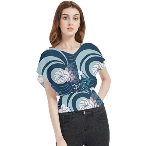 Flowers Pattern Floral Ocean Abstract Digital Art Butterfly Chiffon Blouse by Simbadda