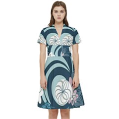 Flowers Pattern Floral Ocean Abstract Digital Art Short Sleeve Waist Detail Dress by Simbadda