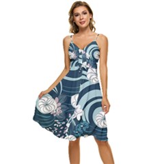 Flowers Pattern Floral Ocean Abstract Digital Art Sleeveless Tie Front Chiffon Dress by Simbadda