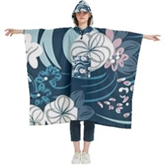 Flowers Pattern Floral Ocean Abstract Digital Art Women s Hooded Rain Ponchos by Simbadda