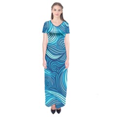 Ocean Waves Sea Abstract Pattern Water Blue Short Sleeve Maxi Dress by Simbadda