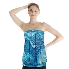 Ocean Waves Sea Abstract Pattern Water Blue Strapless Top by Simbadda