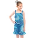 Ocean Waves Sea Abstract Pattern Water Blue Kids  Overall Dress View1