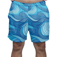 Ocean Waves Sea Abstract Pattern Water Blue Men s Shorts by Simbadda