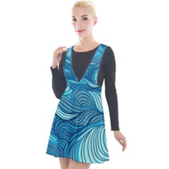 Ocean Waves Sea Abstract Pattern Water Blue Plunge Pinafore Velour Dress by Simbadda