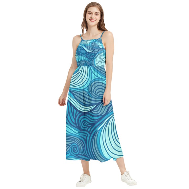 Ocean Waves Sea Abstract Pattern Water Blue Boho Sleeveless Summer Dress