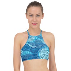 Ocean Waves Sea Abstract Pattern Water Blue Halter Bikini Top by Simbadda