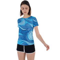 Ocean Waves Sea Abstract Pattern Water Blue Back Circle Cutout Sports Tee by Simbadda