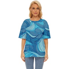 Ocean Waves Sea Abstract Pattern Water Blue Oversized Basic Tee by Simbadda