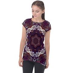 Rosette Kaleidoscope Mosaic Abstract Background Cap Sleeve High Low Top by Simbadda