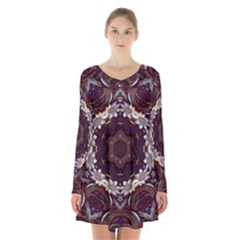 Rosette Kaleidoscope Mosaic Abstract Background Long Sleeve Velvet V-neck Dress by Simbadda