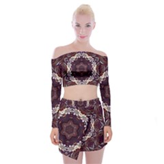 Rosette Kaleidoscope Mosaic Abstract Background Off Shoulder Top With Mini Skirt Set by Simbadda