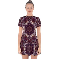 Rosette Kaleidoscope Mosaic Abstract Background Drop Hem Mini Chiffon Dress by Simbadda