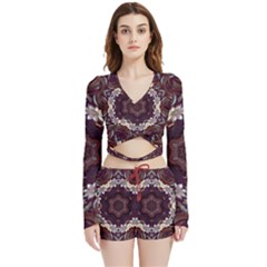 Rosette Kaleidoscope Mosaic Abstract Background Velvet Wrap Crop Top And Shorts Set by Simbadda