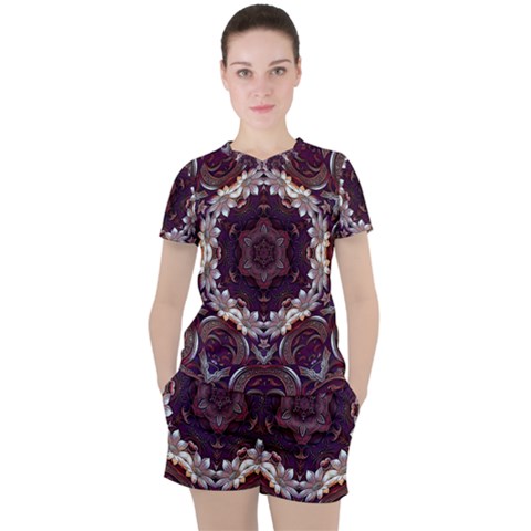 Rosette Kaleidoscope Mosaic Abstract Background Women s Tee And Shorts Set by Simbadda