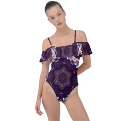 Rosette Kaleidoscope Mosaic Abstract Background Frill Detail One Piece Swimsuit