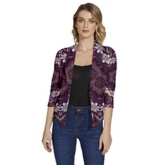 Rosette Kaleidoscope Mosaic Abstract Background Women s Draped Front 3/4 Sleeve Shawl Collar Jacket