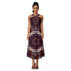 Rosette Kaleidoscope Mosaic Abstract Background Sleeveless Cross Front Cocktail Midi Chiffon Dress by Simbadda