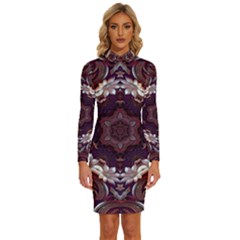 Rosette Kaleidoscope Mosaic Abstract Background Long Sleeve Shirt Collar Bodycon Dress by Simbadda