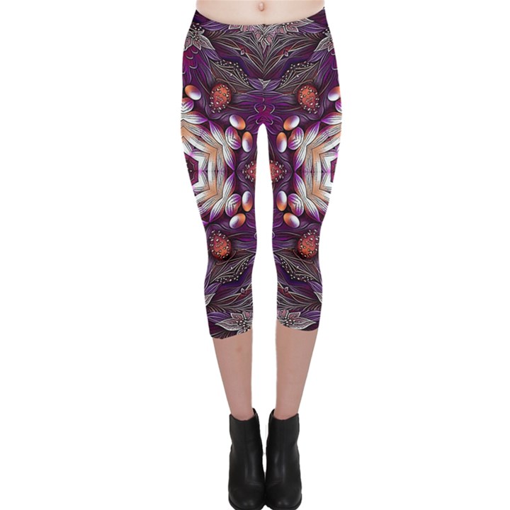 Rosette Kaleidoscope Mosaic Abstract Background Art Capri Leggings 