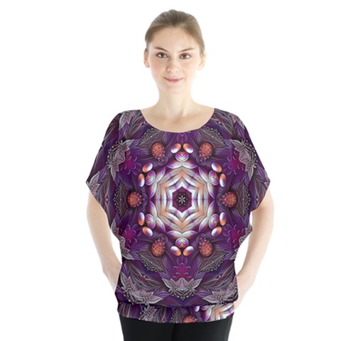 Rosette Kaleidoscope Mosaic Abstract Background Art Batwing Chiffon Blouse by Simbadda