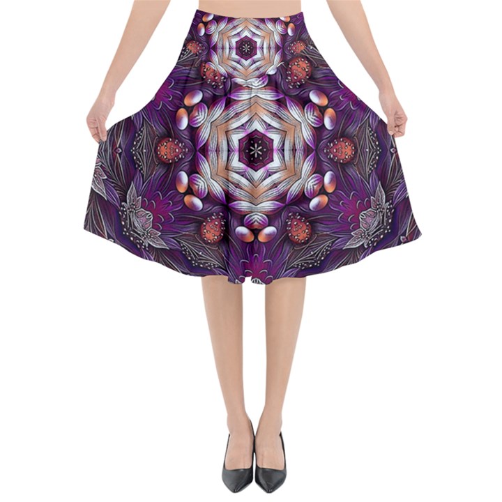 Rosette Kaleidoscope Mosaic Abstract Background Art Flared Midi Skirt