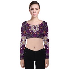 Rosette Kaleidoscope Mosaic Abstract Background Art Velvet Long Sleeve Crop Top