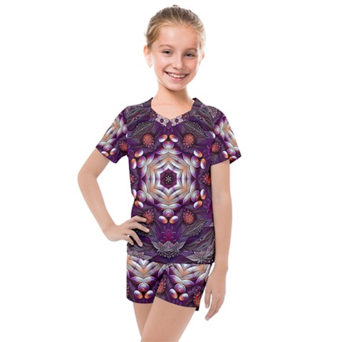 Rosette Kaleidoscope Mosaic Abstract Background Art Kids  Mesh Tee And Shorts Set by Simbadda