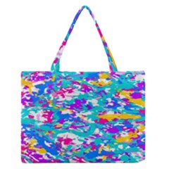 Aqua Blue And Fuschia Spin Art  Zipper Medium Tote Bag by Khoncepts