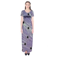 Hand Painted Branches With Collage Wood Bloom In Peace Short Sleeve Maxi Dress