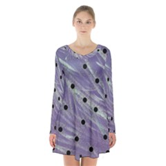 Hand Painted Branches With Collage Wood Bloom In Peace Long Sleeve Velvet V-neck Dress