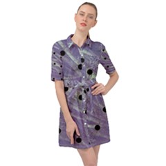 Hand Painted Branches With Collage Wood Bloom In Peace Belted Shirt Dress