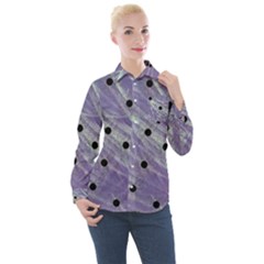 Hand Painted Branches With Collage Wood Bloom In Peace Women s Long Sleeve Pocket Shirt