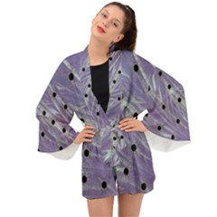 Hand Painted Branches With Collage Wood Bloom In Peace Long Sleeve Kimono