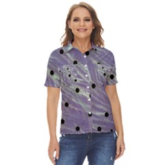 Hand Painted Branches With Collage Wood Bloom In Peace Women s Short Sleeve Double Pocket Shirt