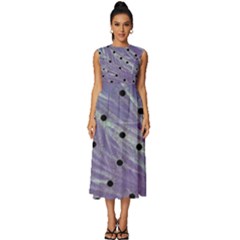 Hand Painted Branches With Collage Wood Bloom In Peace Sleeveless Round Neck Midi Dress