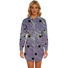 Hand Painted Branches With Collage Wood Bloom In Peace Womens Long Sleeve Shirt Dress